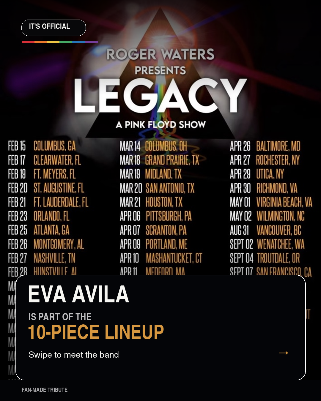 Eva Avila joins the ten-piece lineup for Roger Waters Presents: Legacy